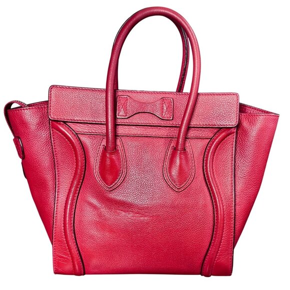 Céline Mini Luggage Tote Red Drummed Calfskin Leather Bag Italy MSRP $3,100 - Picture 12 of 12
